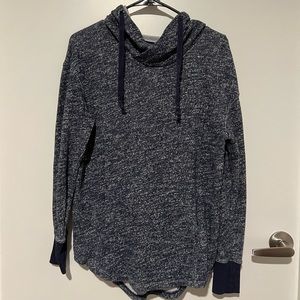 Mossimo blue/ white cowl neck hoodie. Long body fit, thumb holes, lightweight.